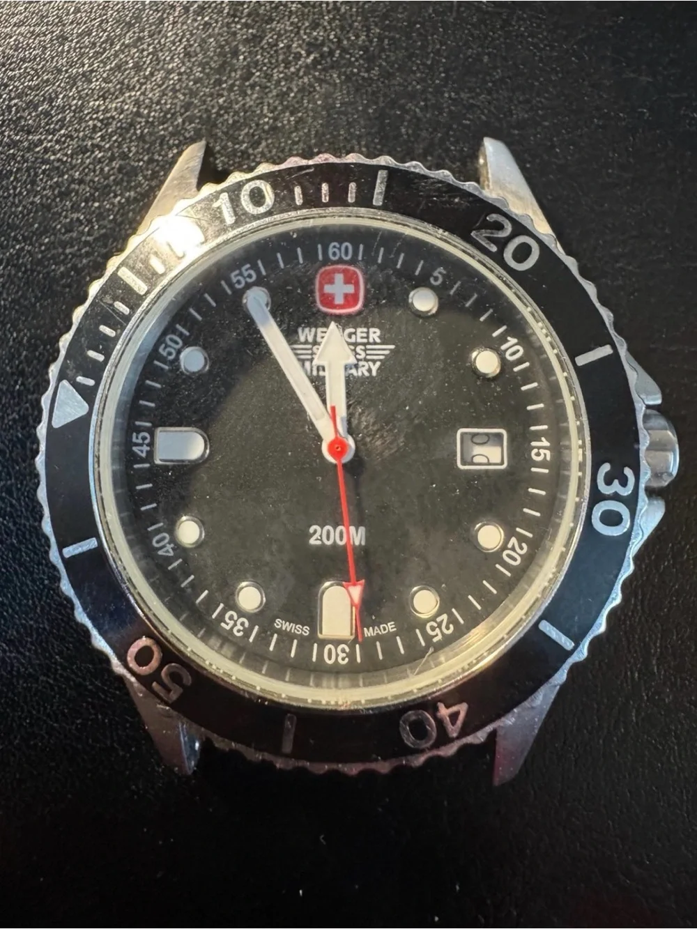 WENGER 70996 Men's Swiss Made Quartz Watch 200m WR Black Dial - NO WATCH BAND!